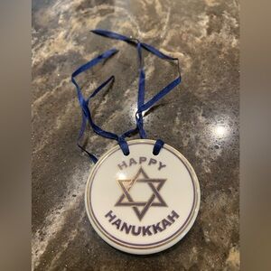 Happy Hanukkah Ornament with Blue Ribbon Longaberger Basket Tie-on